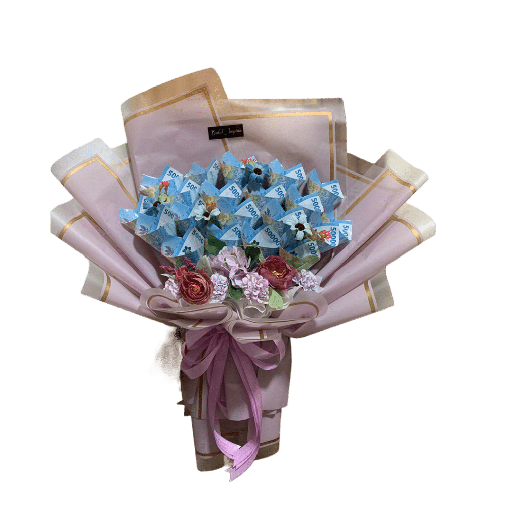 Buket Uang Model V dengan Bunga  (50.000 x 20 Lembar) - BUA 001-B